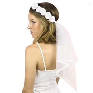 Dekorativer Blumen-Rosen-Stirnband-Brautschleier für die Hochzeit mit elegantem Stoff und Gaze-Material, leicht, weich, weiß, Braut