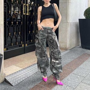 Capris Women's Workwear Pantsデザイナーパーソナリティスタイルカジュアルパンツ2023秋の新しいファッションTiedye Camouflageマルチポケットワークウェイ