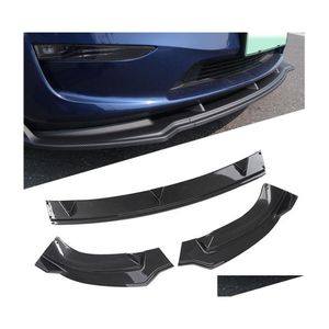 Other Auto Parts 3Pcs Abs Front Lip Spoiler For Tesla Model Y 2021 Lower Bumper Diffuser Protector Carbon Fiber Styling Modified Car Dhoej
