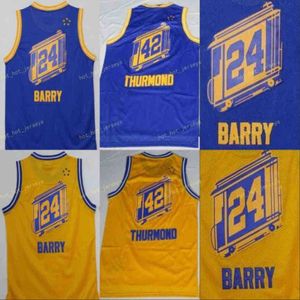 Vintage Rick 24 Barry Jersey Team Color Blue Yellow 42 Nate Thurmond Shirt موحد لعشاق الرياضة.