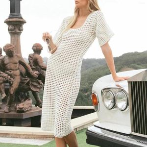 Party Dresses Women's Crochet Swim Beach Cover Up Short Sleeve Midi Dress Beachwear Summer Maxi For Women Casual Swimmwear