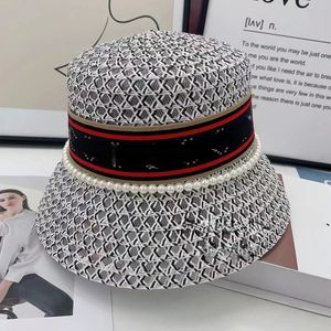 New Elegant Letter Bucket Fisherman Straw Hat Female Summer Travel Sunshade Japanese-Style and Internet-Famous Black and White Sun Protection Hats