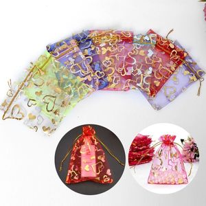 Organza drawstring bags business gift Heart designs Christmas Gift wrap bags wholesale candy bags Jewelry package