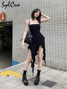 Casual Dresses Sylcue Simple Black Thin Sticke Breattable High Elastic Sexig Mature Charm Young Girl Women's Oregelbundna Summer Wrap Dress Z0506