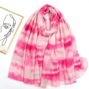 Halsdukar 2023 Spring Women Gradient Mönster Shimmer Fringe Shawls Scarf Foulard Tie-Dye Print Soft Wrap Hijab 7 Färg