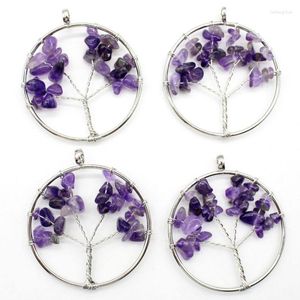 Pendanthalsband Natural Stone Amethysts 50mm Tree of Life Pendulum för smycken Making Reiki Healing Crystal 7 Chakra Lapis Lazuli Mix