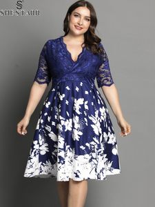 Plus size Dresses SHESTARR Plus Size Dresses Lace Short Sleeve Printed High Waist Swing Dress Fashion Curvy Summer Chic and Elegant Dresses 230506