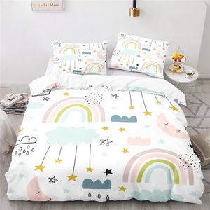 Sängkläder sätter hem tyg regnbågserie mönster härlig blå rosa täcke täcke täcke kudde sängkläder vuxna barn sovrum dekoration 230506