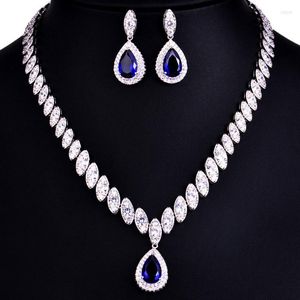 Necklace Earrings Set Zlxgirl Jewelry Classic Water Drop Shape Wedding And Earring Sets Blue Green Clear Crystal Zircon