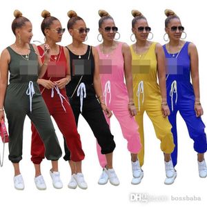 Mulheres Pumpsuits Designer 2023 Novo Casual Sexy Sleeveless Round Round Solid Sports Rompers 6 cores
