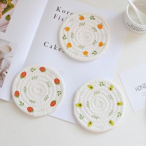 Table Mats Handmade Cotton Rope Weaving Fruit Strawberry Avocado Thermostability Placemat Desktop Bowl Mat Decoration