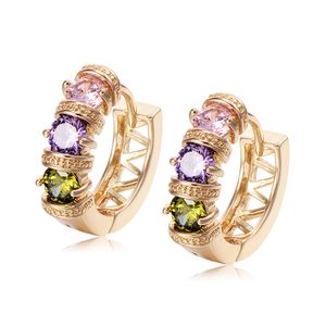 Women Hoop Earrings with Colorful Round Cubic Zirconia Fashion 18k Yellow Gold Filled Finework Jewelry Gift