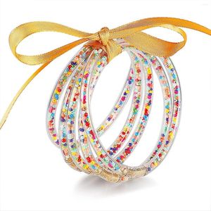 Bangle 5pcs/set Rice Beads Glitter Jelly Bangles Bracelets Set For Women Filled Silicone Girls