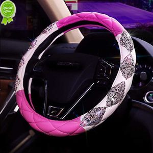 New 2022 38cm Crystal Bling Car Steering Wheel Cover for Girls Leather Universal Diamond Pink Car Assessoires Interior for Women