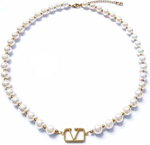 Luxury Brand Letter V Pendant Necklace Armband White Pearl Smycken för gåva