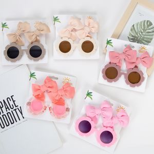 Schleife Haarspangen Sonnenbrille Anzug für Baby Mädchen Haarschmuck Stoff Kleine Schleife Haarspange Sommer Brille Set Kinder Kopfbedeckung Sets