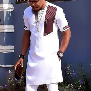 Tracksuits masculinos África Dashiki ternos casamento masculino em torno do pescoço costura de manga curta estilo étnico africano casual conjuntos masculinos M-4XL 230506