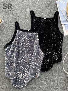 Camisoles Tanks Singreiny Sequines Oregelbunden sexig klubb Camisole ärmlös remmode Slim Autumn Ladies Elegant Harajuku Y2K Tank Top 230506