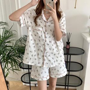 Sleepwear feminino Floral Duas peças Camisetas de trespassado