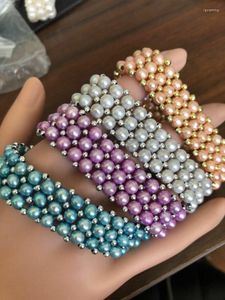 Strand Colorful Pearl Braclets And White Knitted Bracelets LC034