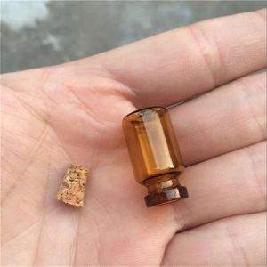 Amber Cam Şişeler Cork Boş Boş Tinik Cam Flakonlar Jars Küçük Dilek Şişesi 100 PCS 13*24*6mm 1ml