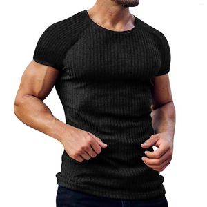 Herren T-Shirts Baumwolle Langarm für Herren Herren Muscle Stretch Short Crewneck Bodybuilding Workout Tee Big Mens