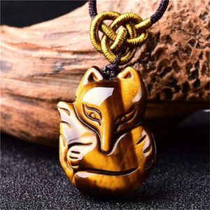 Collane con ciondolo certificate Natural A Cargo Tiger Eye Stone Carving Nine Tail Jade