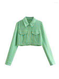 Women's Jackets ZXQJ Women Fashion 2023 Plaid Tweed Cropped Jacket Coat Vintage Long Sleeve Hidden Buttons Female Outerwear Streetwear