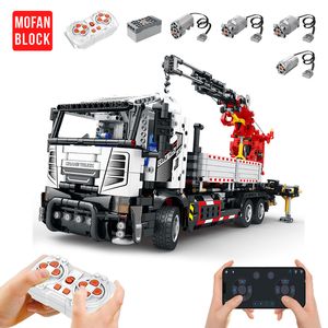 Blocks High tech Engineering Vehicle Remote Control Truck mounted Crane Building City Construction RC Car Bricks Toys For Child 230506