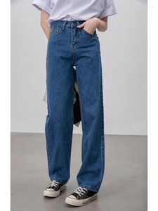 Kvinnors jeans avslappnad rak kvinna 2023 mode lös hög midja denim damer byxor höstfickor blå