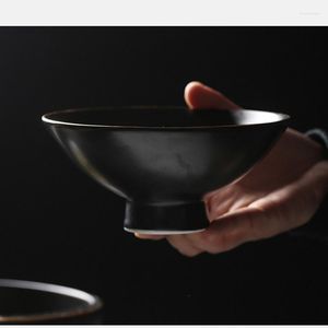 Bols Ménage À La Main Japonais En Céramique Ramen Bol Soupe Riz Résistant À La Chaleur Noir Chapeau Grand Boeuf Nouilles Commerci