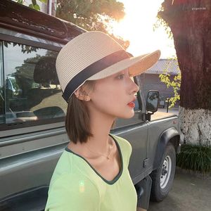 Wide Brim Hats Korean Equestrian Hat Straw Women Beach Sunscreen Shade Woven Peaked Cap Ins Tide Outdoor Casual Sun Caps Baseball