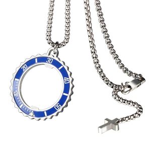 Pendant Necklaces Blue Luminous Ceramic Bezel Digital Scale Bottle Opener Stainless Steel Men Necklace