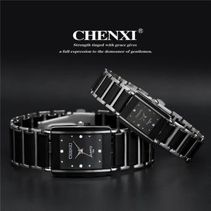 Wristwatches est s الأزياء عالي الجودة العلامة التجارية Chenxi النساء الرجال الأزواج الترفيه ساعة مربع المربى مربع السيراميك wristwatch CX-104 230506