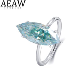 Anéis de casamento 3 0Carat 7x14mm azul claro marquise brilhante noivado de halo cortado 14k diamante fino de ouro branco 230506