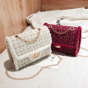 Eşyalar çuvallar moda vahşi zincir kadın çanta kış lüks tasarımcı küçük haberci çantalar yün bolsa feminina 230505