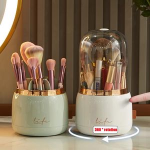 Förvaringslådor 360 ° roterande sminkborstar Holder Desktop Organiser Dammtät kosmetisk låda Eyebrow Pencil Lipstick Container