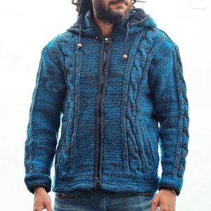 Męskie swetry męskie sweter z kapturem z kapturem płaszcze jesienne zima grube niebieski zip kardigan męski knihodie topy blusa de frio