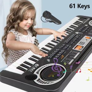 Drums Percussion Kids Electronic Piano Keyboard Portable 61 Keys Organ with Microphone Education Toys Musical Instrument Gift for Child Beginner 230506