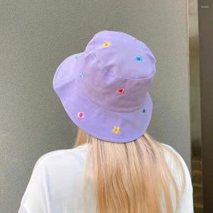 Cappelli a tesa larga Cappello da sole da donna Ricamo a fiori Top tondo profondo Traspirante Leggero Pieghevole Lavabile Accessorio per abiti da pescatore