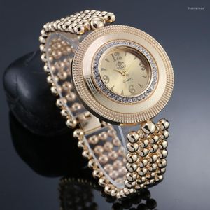 Armbandsur Gold Diamond Crystal Fashion Quartz Watches Women Dress Ladies Gift Clock Rostfritt stål Armbandsur Zegarek