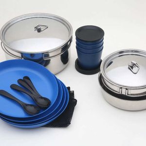 Camp Kitchen 22-Piece Mess Kit and Pans Set with Mesh Carrying Bag good P230506