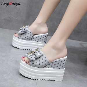 Sandals Women Wedges Platform High Heels Beach Slippers Bow Thick Slides 2023 New Summer Sexy Pumps Women Shoes Dress Flip Flops