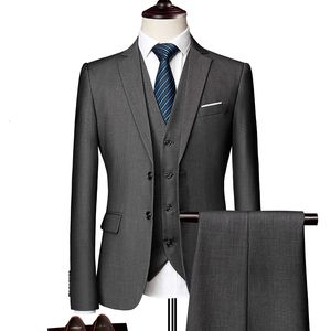 男性Sスーツブレザージャケットベストパンツスリーピースソリッドカラースリムフィットブティックビジネスファッション衣料セットL230506