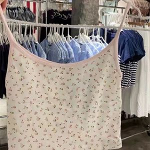 Camisoles Tanks Casual Mulheres brancas algodão macio rosa floral fino Camisole Summer Fashion Ladies Spice Female mico com mangas de mangas 230506