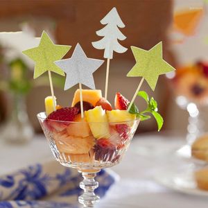 Festliga leveranser 20st julplockar xmas -serier sticker konst tandpetare muffin/frukt/glass toppers fest dekoration gyllene/silver