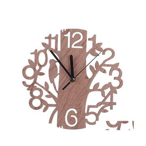 Väggklockor Creative Design Tree Clock 3D Needle Hollow Circar Wood Simple Hanging Ornament Home Decor Drop Delivery Garden Dhzcx