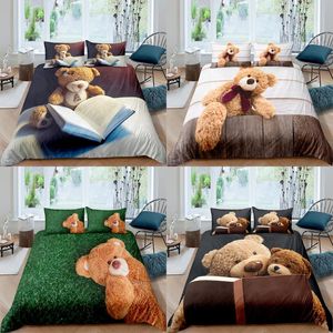 Bettwäsche-Sets Moderne und einfache Farbe Cartoon Cute Bear 3D-Druck 2/3-teiliges Bettbezug-Set