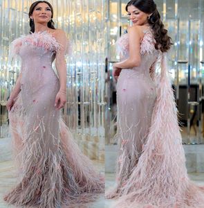 2023 May Aso Ebi Luxurious Mermaid Prom Dress Feather Crystals Evening Formell Party Second Reception Födelsedagsengagemang Klänningar Klänning Robe de Soiree ZJ1846