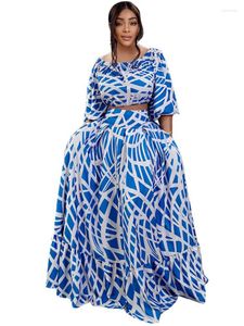 Ethnic Clothing African Dresses For Women Two Piece Skirt Set Print Clothes 2023 Crop Top Maxi Skirts Suit Party Lady Matching Sets